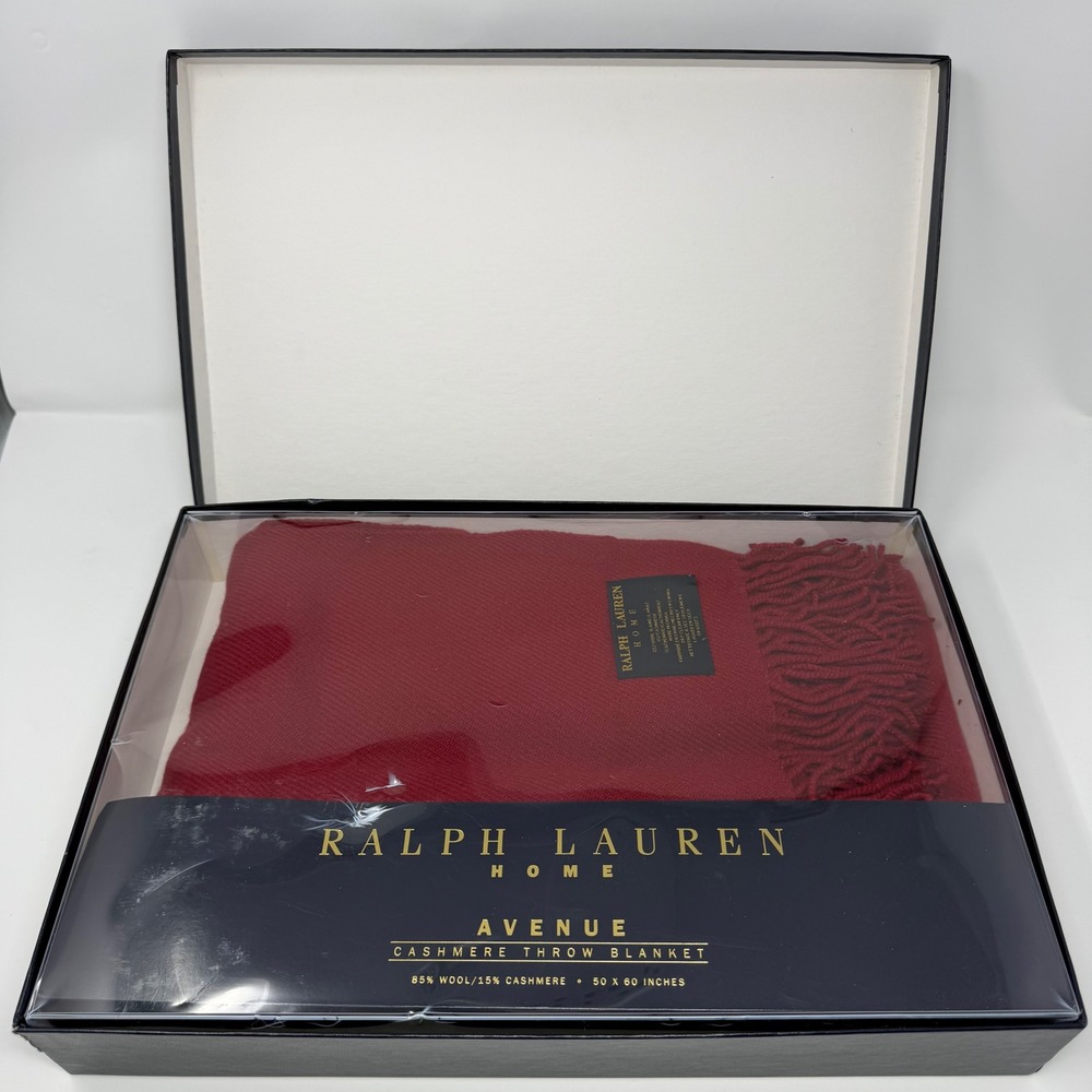 Ralph Lauren Home Avenue Cashmere/Wool Throw Blanket Red 50x60 New in Box